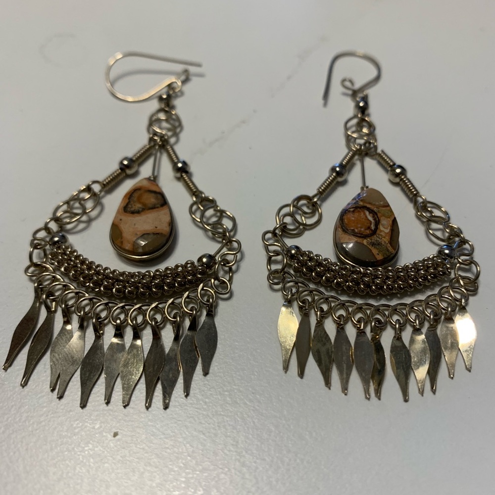 Iron Jasper and german silver earrings.